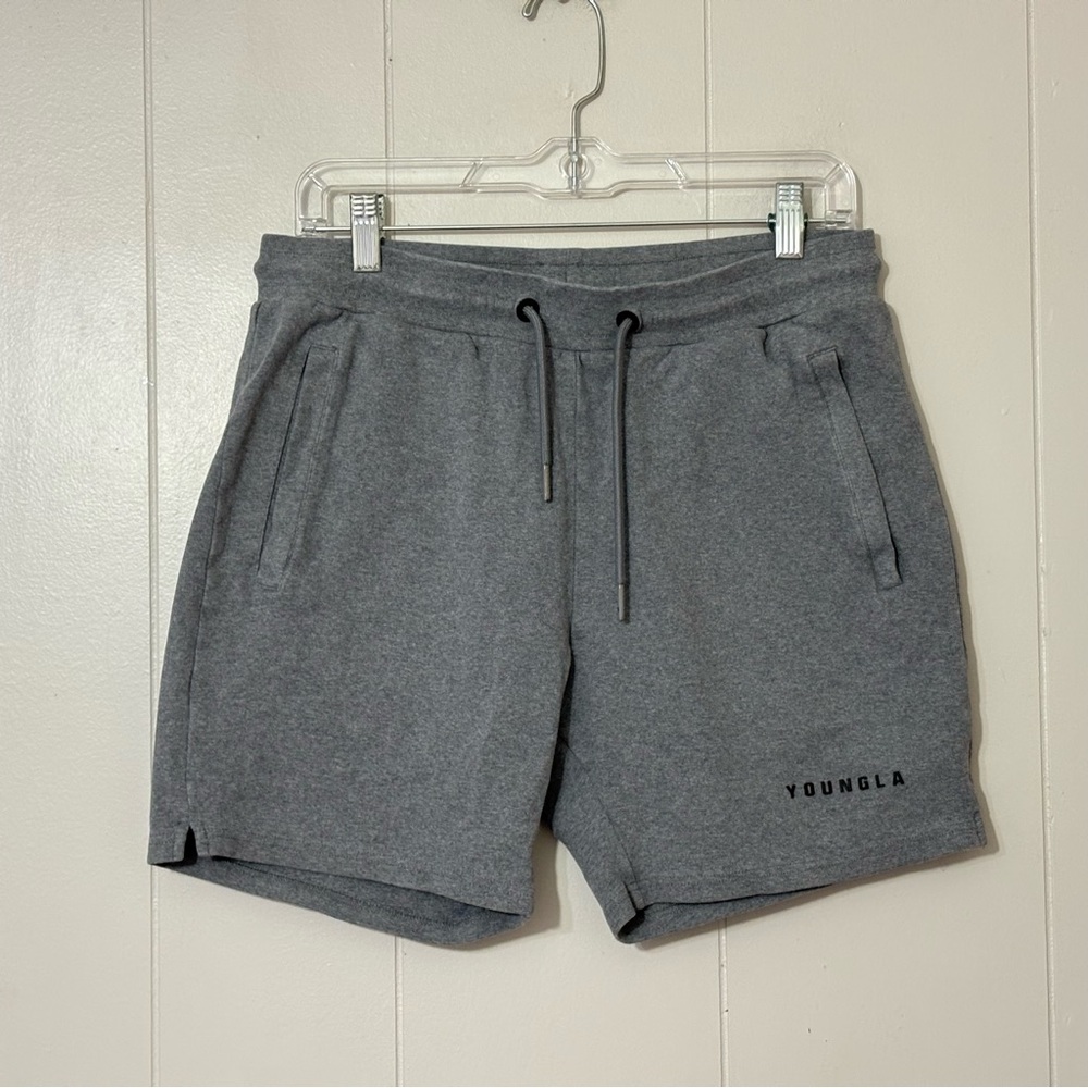 YoungLA Men’s Gray Athletic Shorts Size L Drawstring Gym Training Lounge